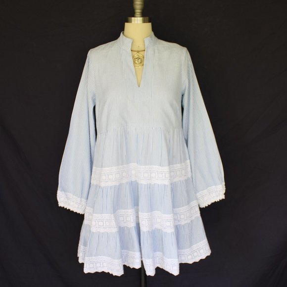 Sail to sable charlotte dress blue stripe Seersucker crochet lace tiered tunic - Picture 4 of 10